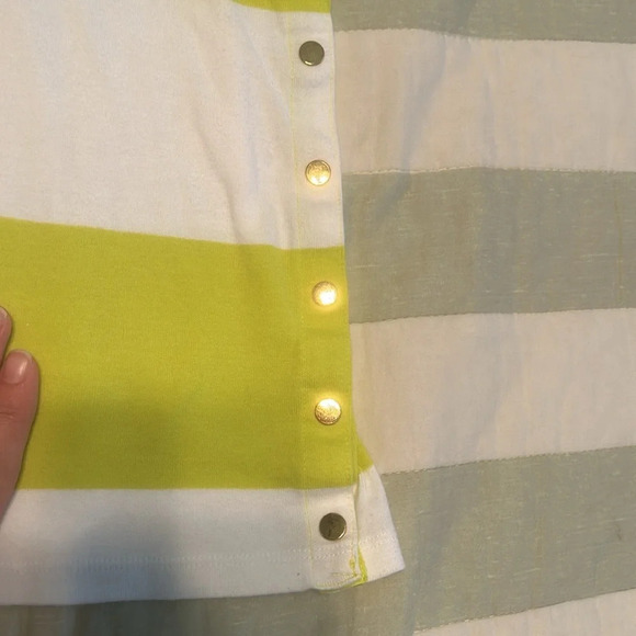 Ann Taylor, tank top, blue and green block striped with gold buttons size M - Picture 3 of 9